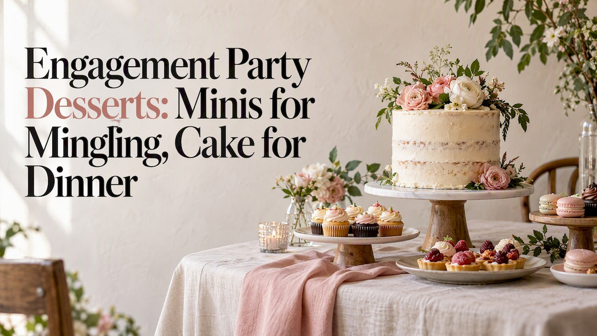 Engagement cake and petite desserts on a table