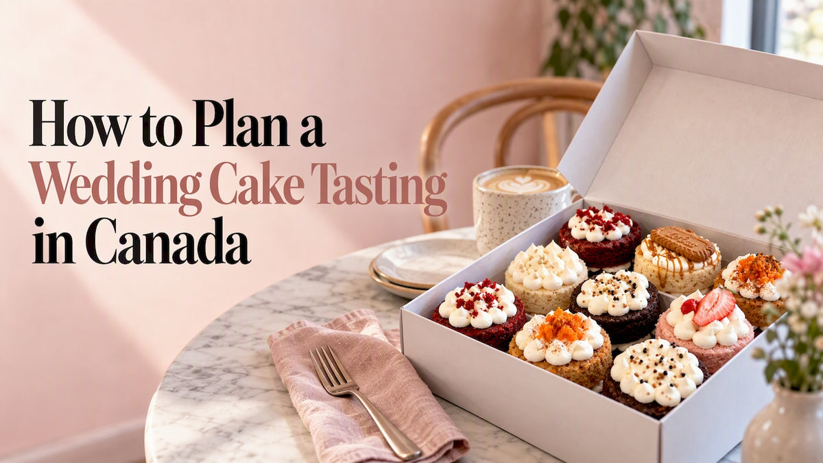 Wedding cake tasting box in a café
