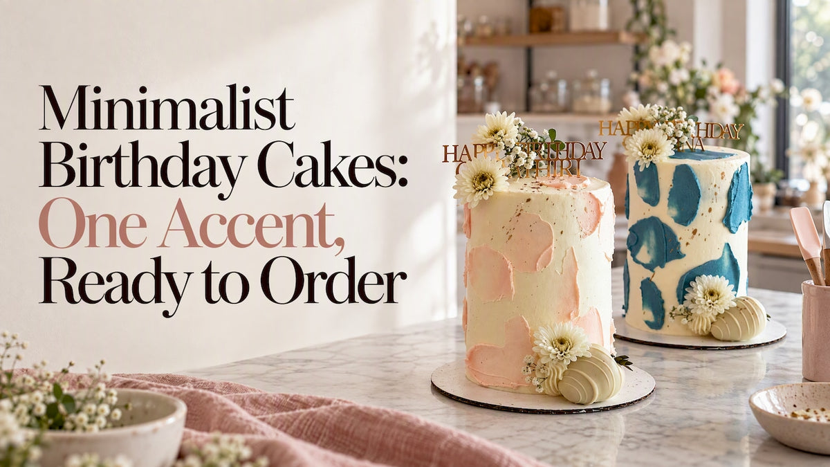 Minimalist floral cake in a warm bakeshop