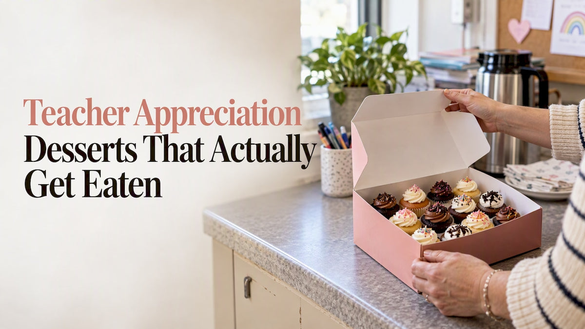 Teacher opening a box of mini cupcakes