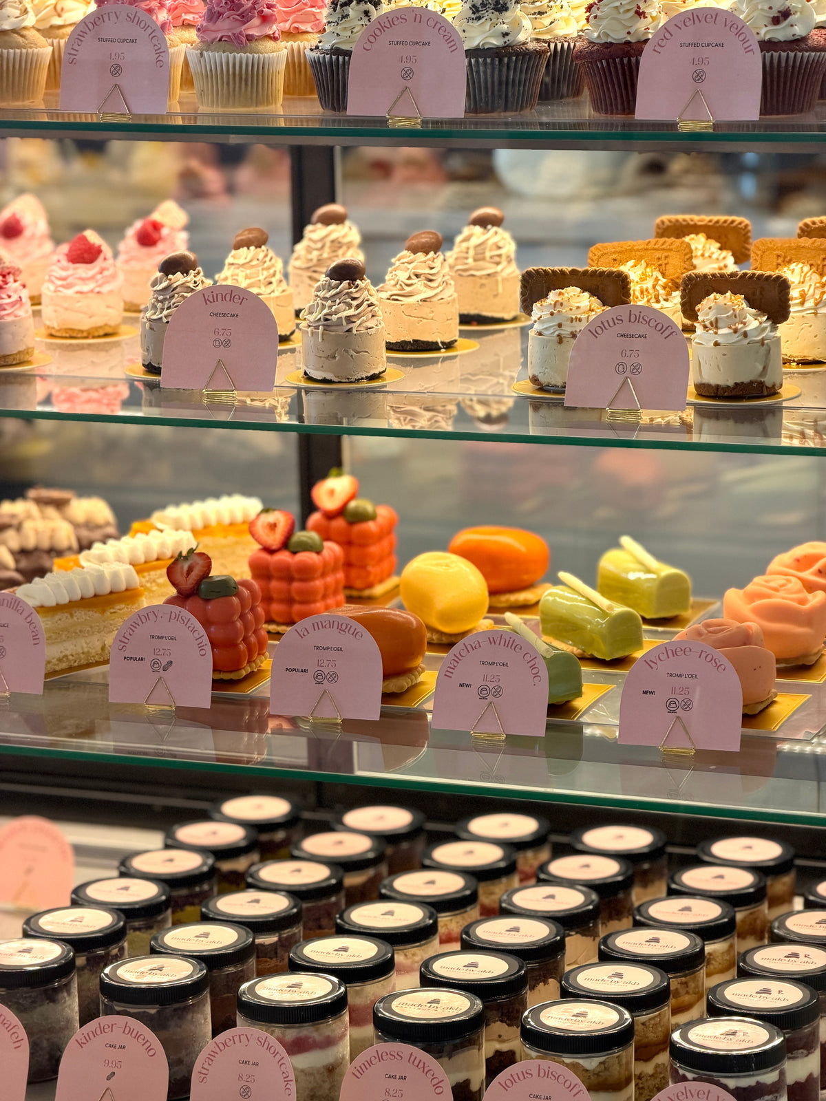 pastry display case at the made by akb bakeshop & café